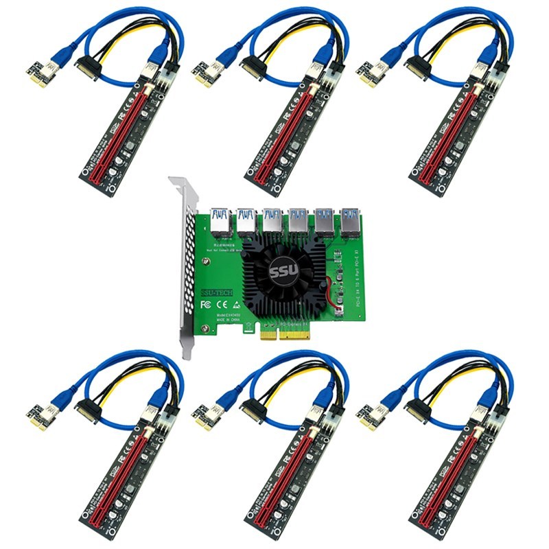 PCIE Riser PCI-E 1 to 6 Riser Card 103S Cabo Riser PCI Expre