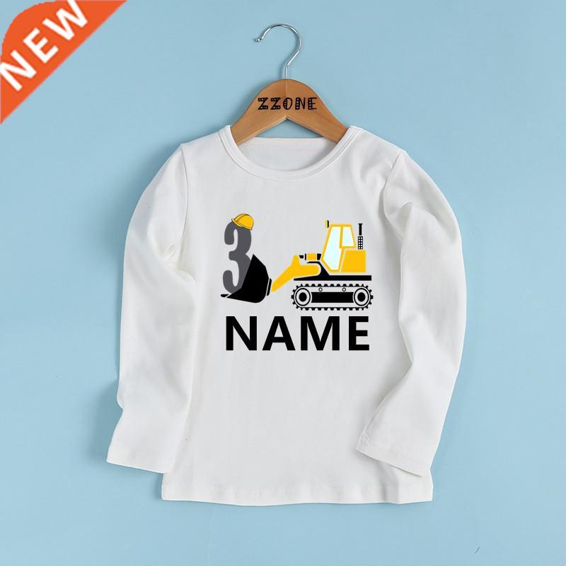 Custom Name Birthday T shirt Number 1-9 Excavator Car Cartoo