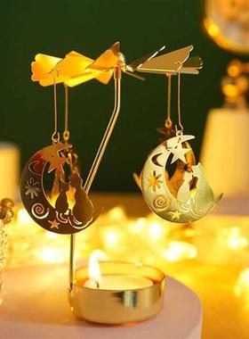 Gold Romantic Rotating Candlestick Spinning Carrousel Tea Li