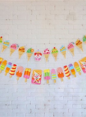 1PC Fresh Cool Ice Cream Popsicle Banner Bunting for Tropica