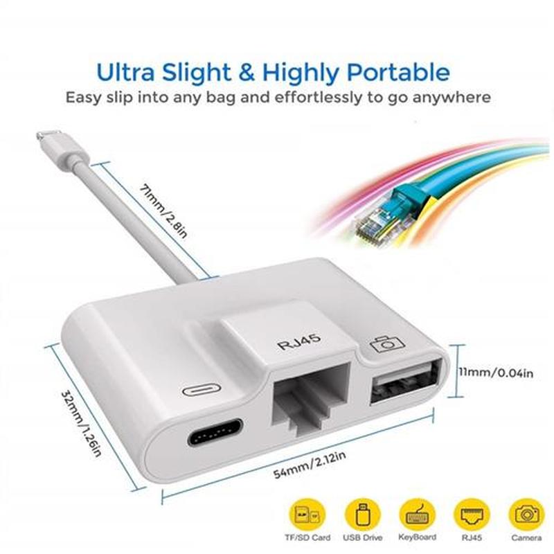 Lightning to LAN 100Mbps Ethernet RJ45 Adapter OTG USB Camer