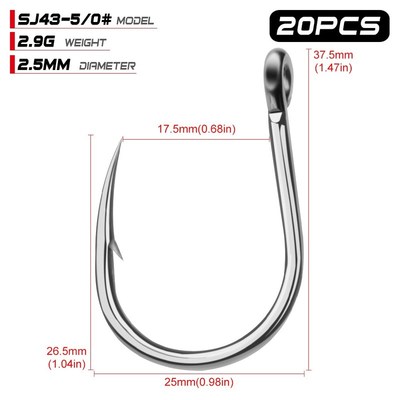 20pcs Saltwater Fishing Hook Jigging Hook 1/0#-13/0#  Stainl