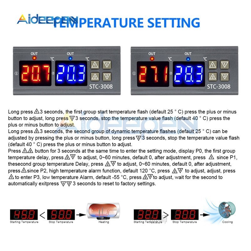 STC-3008 3018 3028 AC 110V 220V DC 12V 24V 10A Dual Digital