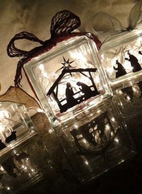 Nativity Scene Vinyl er Decal  Glass Blocks Christmas Decora