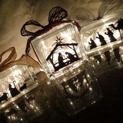 Nativity Scene Vinyl er Decal  Glass Blocks Christmas Decora