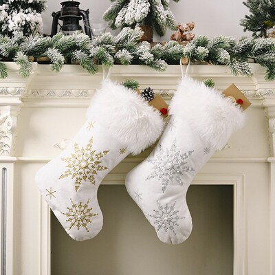 Christmas Stockings White Stamping Gold Snowflake Xmas Ornam