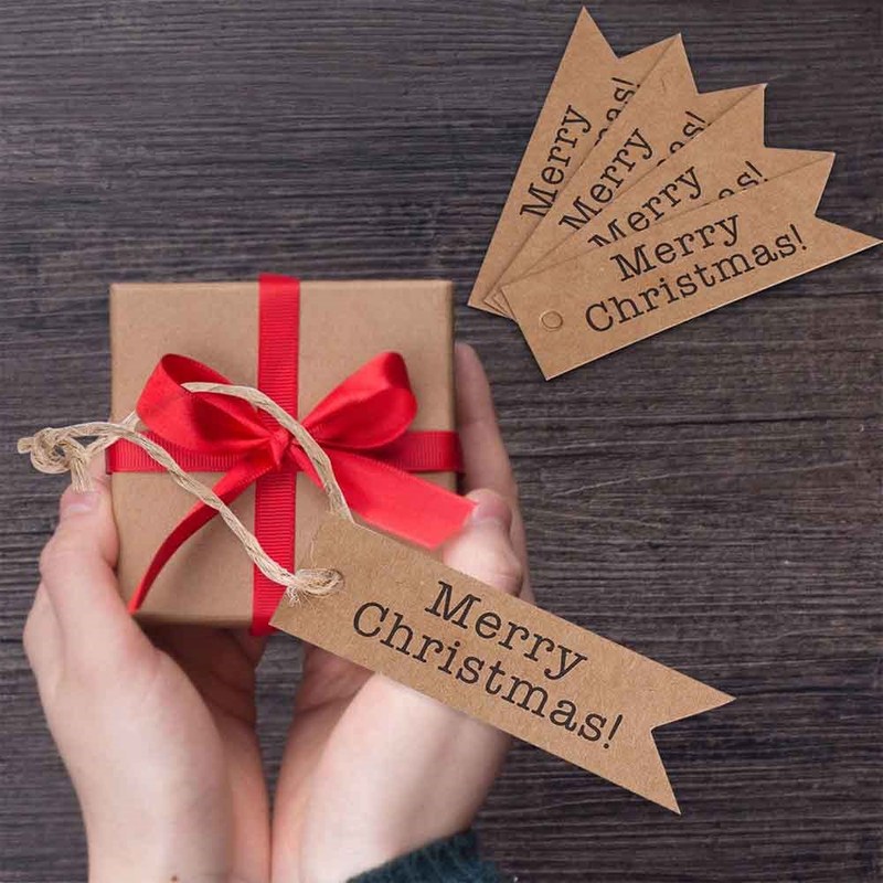 100PCS Merry Christmas Gift Tags Candy Bag Box Hang Paper Ta