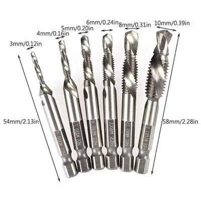 6pcs M3-M10 Screw Tap Drill Bits HSS Taps Countersink Deburr