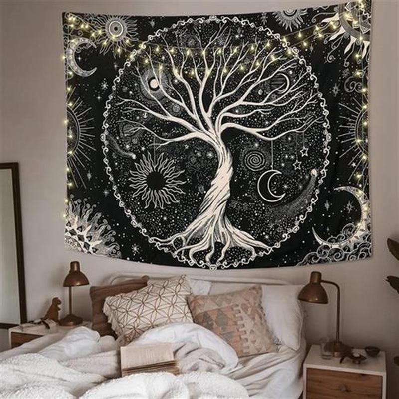 Tree Tapestry Moon And Sun Black Wall Hanging Tapestry Psych