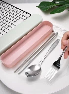 Stainless Steel Cutlery Set Travel Wheat Straw Box Portable