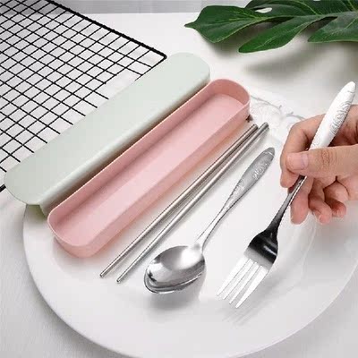 Stainless Steel Cutlery Set Travel Wheat Straw Box Portable