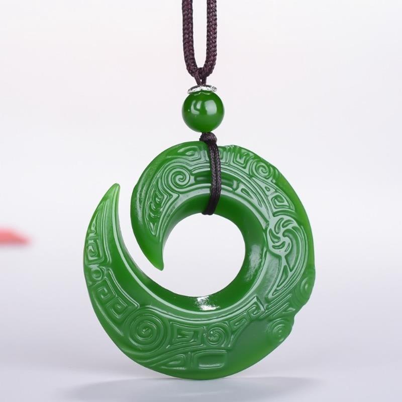 Green Jade Dragon Jade Pendant Fashion Runes Necklace Jewell