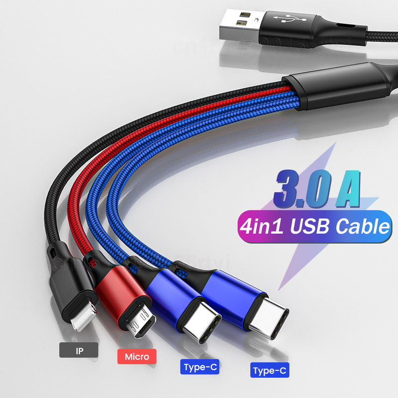 4in1 Micro USB Type C Cable for iPhone 13 12 11 Pro Max XS 3