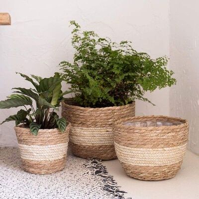 3Pcs Woven Flower Pot Cover Equipped With Internal Plastic