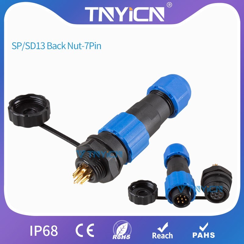 IP68 Waterproof Connector SP/SD13  Back Nut 7Pin Panel Moun