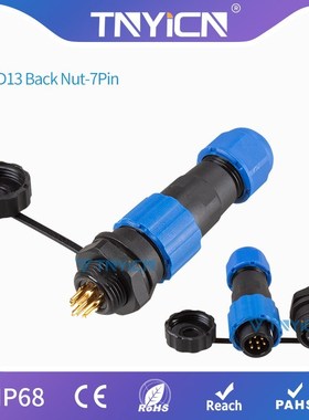 IP68 Waterproof Connector SP/SD13  Back Nut 7Pin Panel Moun