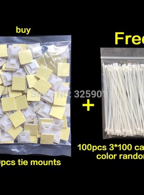 100PCS Self Adhesive Backed Cable Tie Mounts Wire Zip Tie Ba