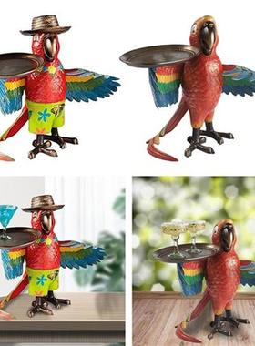 2Pcs Creative Parrot Statue Art Piece Serving Tray Trinket