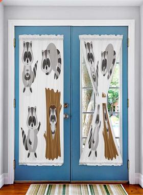 Black Gray Raccoon Cute Arbor Door Curtain Kitchen Bedroom