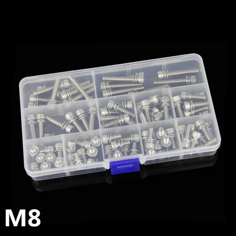 28pcs M8 Screw 304 Stainless Steel Hexagon Screw Bolt with W
