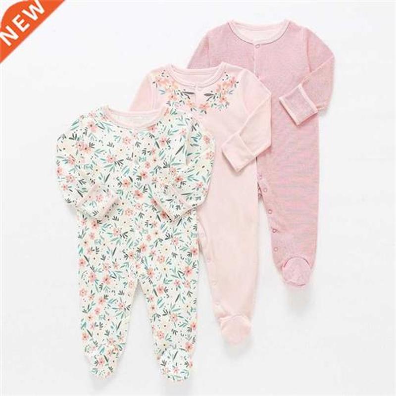 Baby Rompers 3pcs Flower Sleepsuit Baby Girl Pajamas Newbor