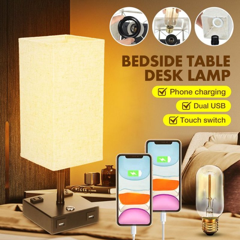 LED Desk Lamp 3 way Brightness Adjustable Dual USB Phone Cha