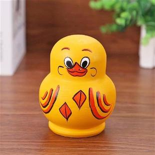 Duck Toys Layers Dolls Babushka Matryoshka Yellow Wooden