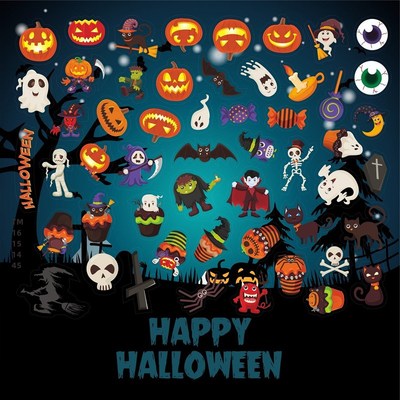 50pcs Halloween Window Stickers Horror Ghost Party Trick Or