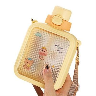 Flat Water Bottle 750ML Cute Water Bottles With Straw