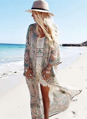 Bohemian Printed Ankle Length Beach Cover Up Plus Size Women