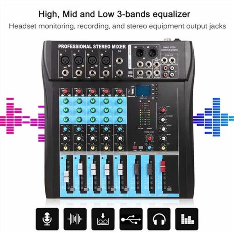 CT6 6 Channel Mixer Live Audio Sound Console Vocal Effect Pr