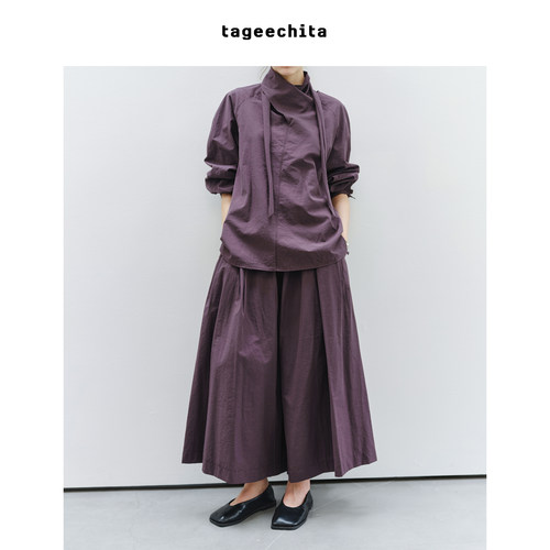 TAGEECHITA 极简松弛感哑光柔润舒适无束缚褶量八分阔腿伞型裙裤
