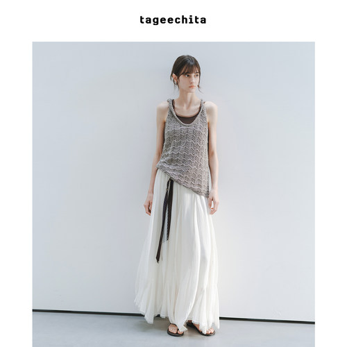 TAGEECHITA 复古松弛感混色纱线镂空花纹扭结针织吊带背心无袖
