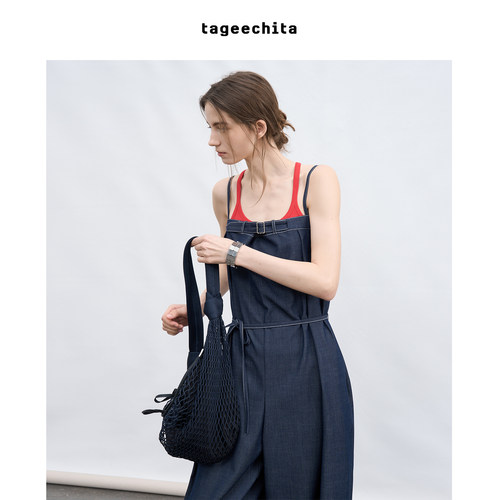 TAGEECHITA 松弛感轻薄牛仔垂坠直身阔型利落显瘦休闲背带连体裤