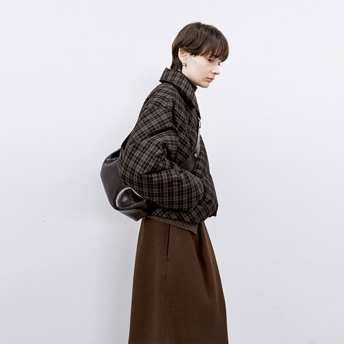 TAGEECHITA 复古暗格纹 短款翻领面包服羽绒服