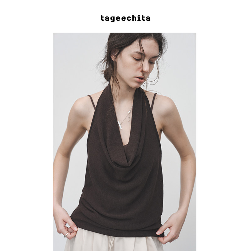 TAGEECHITA 赤陶背脊 堆堆领柔软弹力荡领挂脖式小衫无袖背心吊带