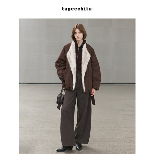 TAGEECHITA 毛绒领量感花苞羽绒服90鸭绒宽松夹克保暖冬季外套