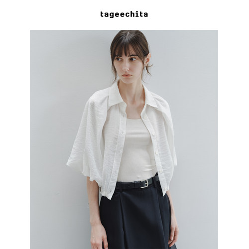 TAGEECHITA 肌理感暗条纹轻薄透气花苞插肩袖短衬衫防晒罩衫