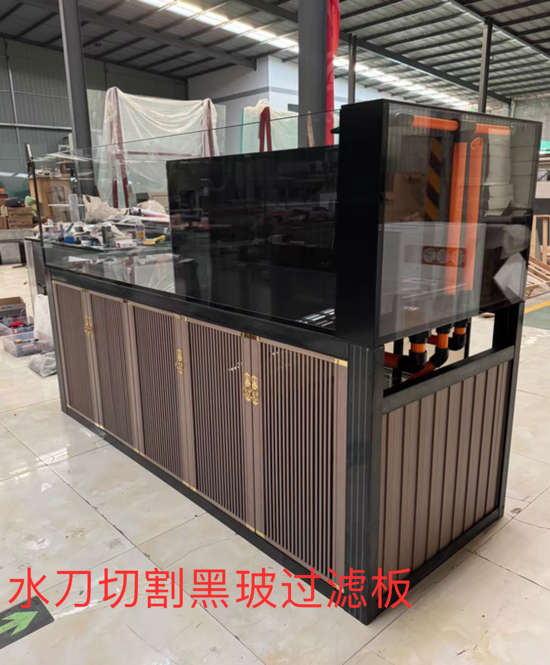 极窄侧溢流金晶五线超白鱼缸私人定制水切黑玻鱼梳溪流一体缸