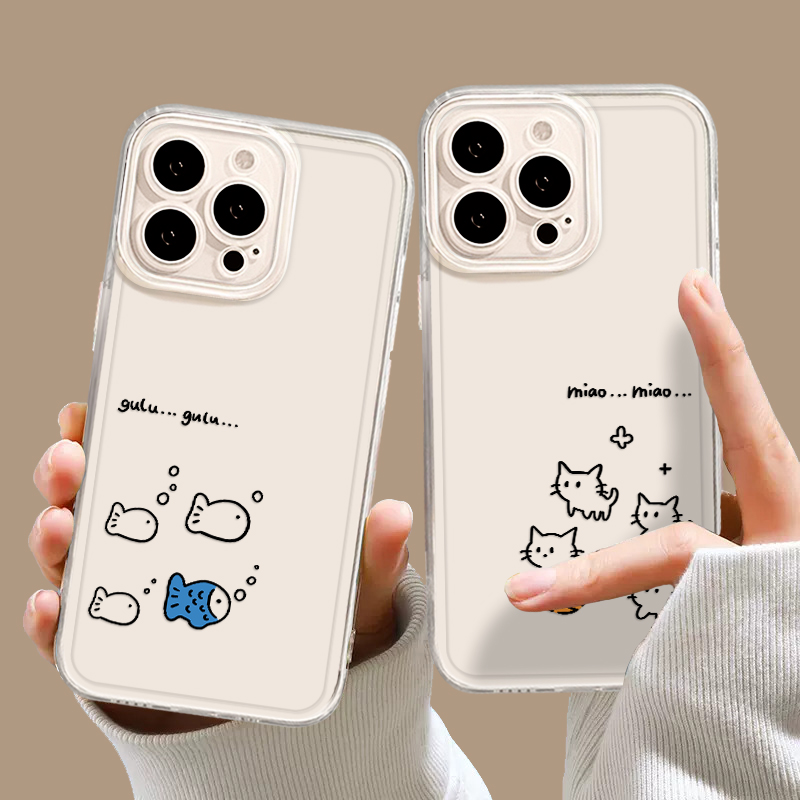 猫咪小鱼简约情侣手机壳适用