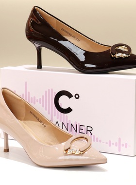 千百度2026静音鞋尖头细高跟金属C扣水钻浅口单鞋A26188007A06A14