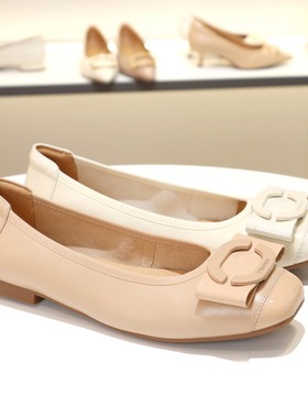 千百度2026方头低跟双C扣玛丽珍鞋不累脚浅口单鞋A26186626B04B13