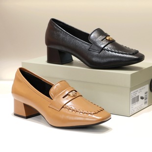 A26188817A01A05 女鞋 千百度2026方头粗跟一脚蹬金属扣乐福鞋 单鞋