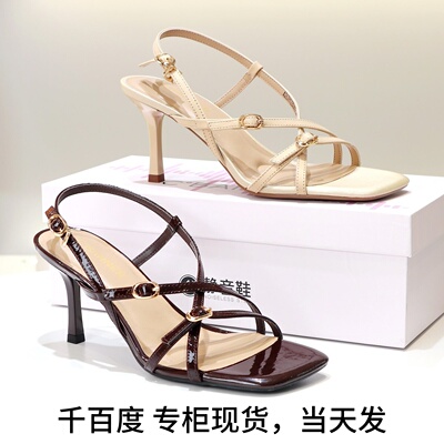 千百度高跟绑带罗马一字扣带女鞋