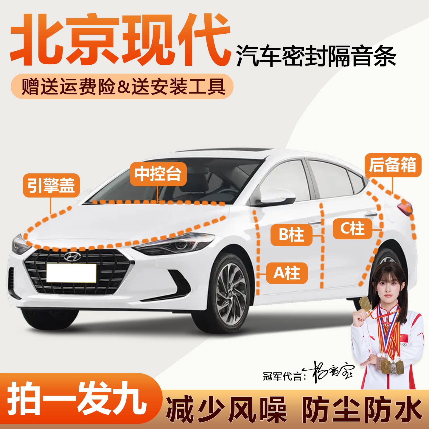 现代专用密封条领动伊兰特名图ix35朗动途胜汽车门ABC柱隔音胶条