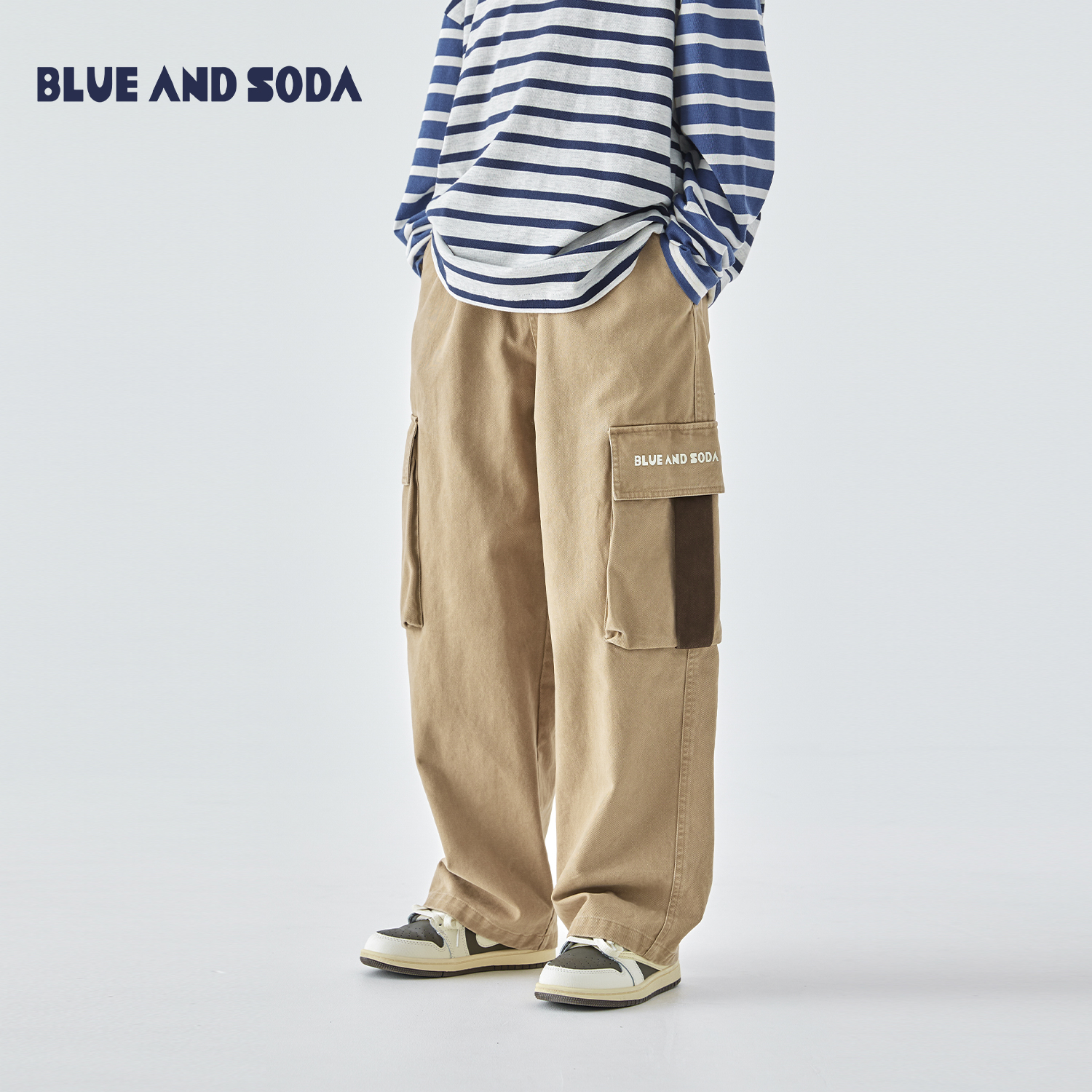 蓝汽水休闲潮流宽松直筒工装裤