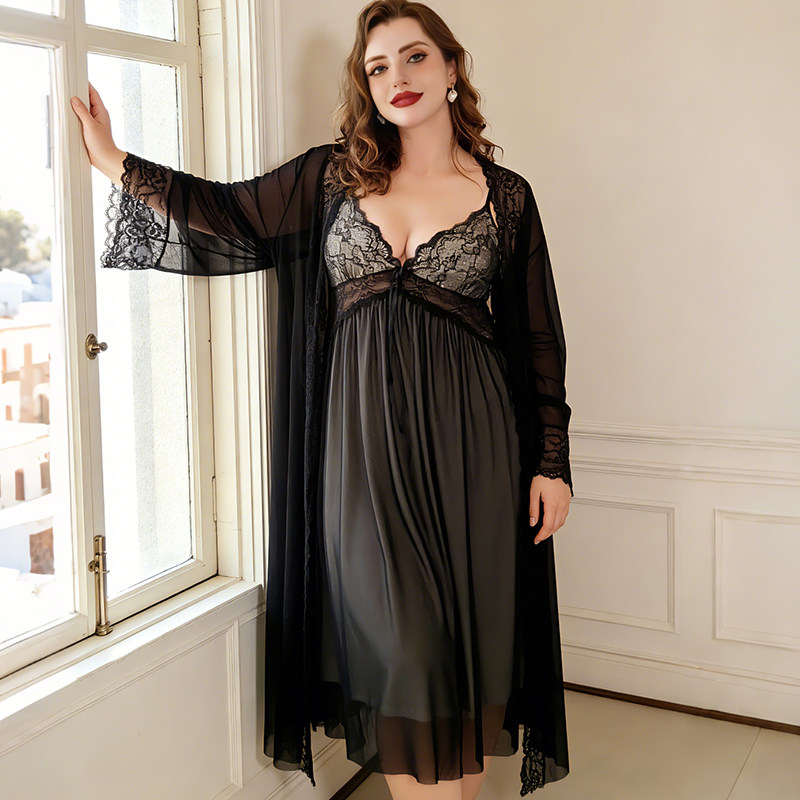 大码性感睡衣胖mm法式超火绝美网纱吊带睡裙带胸垫2026新款套装春