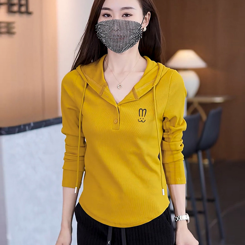 时尚连帽薄款卫衣女2026春秋新款修身显瘦上衣洋气螺纹长袖T恤潮
