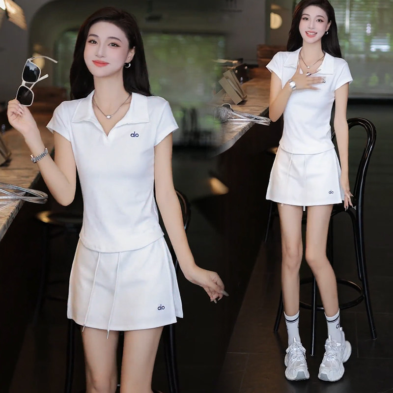 时尚休闲套装女2025夏季新款洋气显瘦短袖POLOT恤短裙裤裙两件套