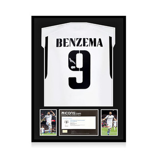 本泽马 亲笔签名 2023-24赛季皇家马德里队球衣 icons证书 精装裱